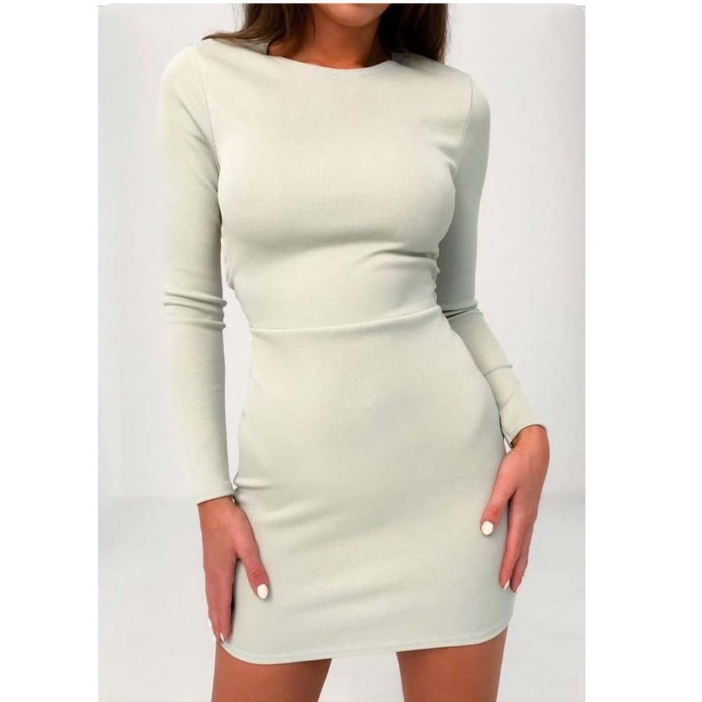 Missguided sage crew neck open tie back mini dress